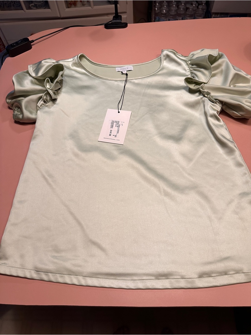 NWT S’edge Annabell Satin Scoop Neck Top in Sage